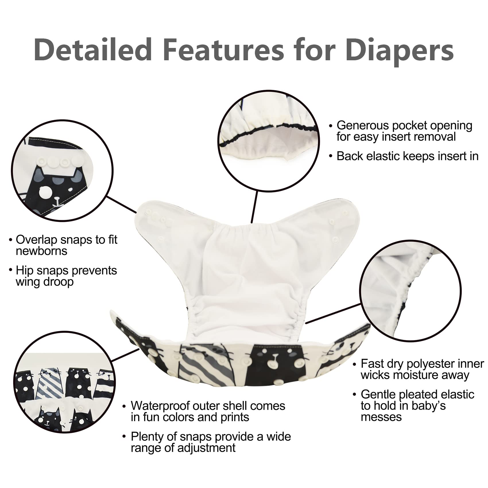 babygoal Reusable Cloth Diapers for Baby Girls, One Size Adjustable Washable Pocket Nappy Covers 6 Pack+ 6pcs Microfiber Inserts+4pcs Bamboo Inserts 6FG30