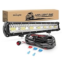 Nilight ZH409 20 Inch 420W Triple Row Flood Spot Combo 42000LM LED Light Bar with Heavy Duty Off-Road Wiring Harness, 2 Years Warranty, White