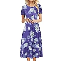 Curvy Cocktail Dresses for Women Silver,Comfortable Swing Dress for Women Casual O Neck Short Sleeve Bohemian F