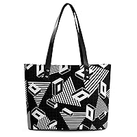 Womens Handbag Geometric Shapes Pattern Leather Tote Bag Top Handle Satchel Bags For Lady