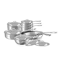 Mauviel 1830 M'Cook 5-Ply Polished Stainless Steel 14-Piece Cookware Set With Cast Stainless Steel Handles, Made In France