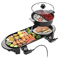 Electric Hot Pot with Grill Indoor Shabu-shabu Hotpot Korean BBQ Grill, Removable Hotpot Pot W/Large Capacity Baking Tray, Smokeless Non-Stick, Adjustable Temperature, 1-6 People 110V