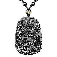 Black Obsidian Necklace Talisman Amulet Protection Pendant with Adjustable Bead Chain Healing Crystal Stone Necklaces for Men Women, Crystal, Obsidian