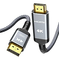 Highwings 4K DisplayPort to HDMI, 6ft DP 1.4 to HDMI UHD Cable, 4K@30Hz, 2K@60Hz, 1080P@120Hz, Nylon Braided Uni-Directional Cord for Dell, NVIDIA, AMD, Lenovo, HP, Monitor, Projector, Desktop (Grey)