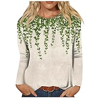 FYUAHI Round Neck Shirts Women's Fashion Casual Retro Printed Round Neck Long Sleeve Pullover Top