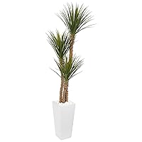 Nearly Natural 74” Yucca Artificial White Tower Planter Silk Trees, Green