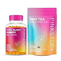 Pink Stork PMS Tea + Gummies for Hormone Balance, and Bloating, Period Support - Organic Cinnamon Tea with Vitex and Turmeric Bloat Supplements for Women and Teens, Set of 2