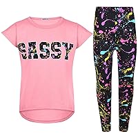 Girls Top Kids Short Sleeves Baby Pink Sassy Print Splash T Shirt Legging Outfit Set