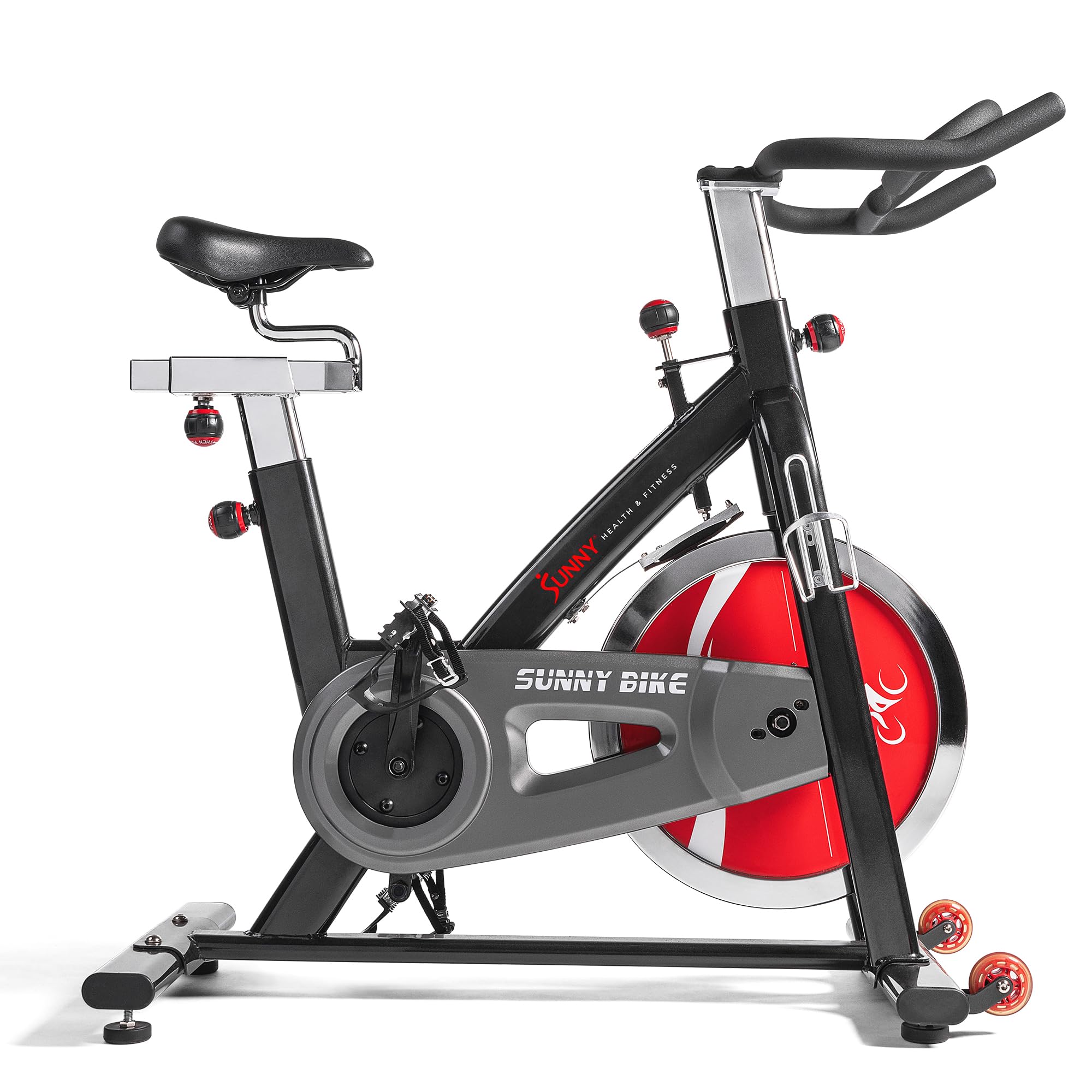 Sunny Health & Fitness Indoor Cycling Exercise Bike with Heavy-Duty 49 LB Chrome Flywheel, Stationary Bike with Customizable Comfort with 275 LBS. Max Weight
