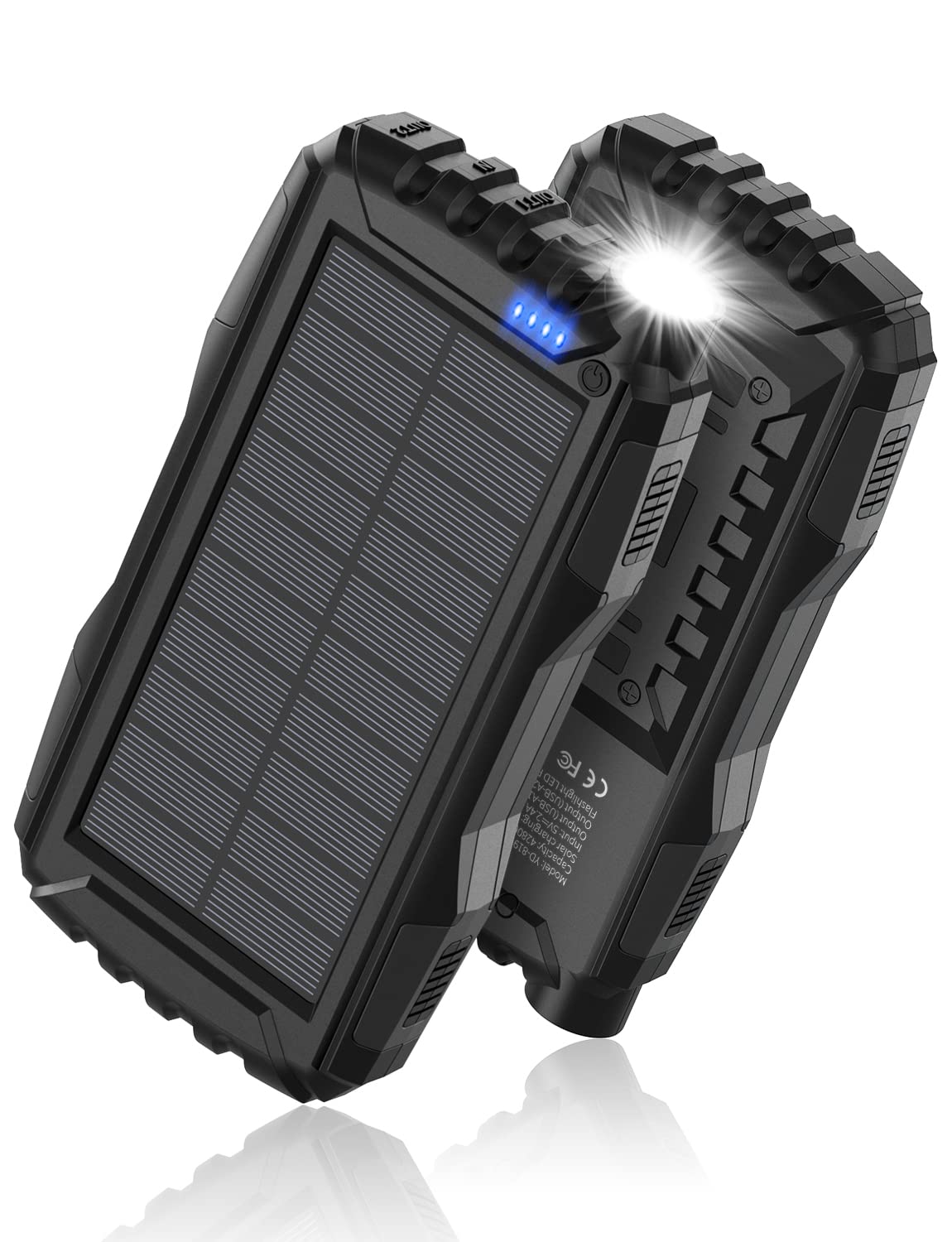 Solar-Charger-Power-Bank - 42800mAh Power Bank,Portable Charger,External Battery Pack 5V3.1A Qc 3.0 Fast Charging Built-in Super Bright Flashlight (Deep Black)