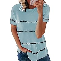 PcLeam Women's Pullover Crew Neck Short Sleeve Print Loose Summer Blouses Basic T-Shirt Fashion Women Casual Shirts Tops Tunic Shirt