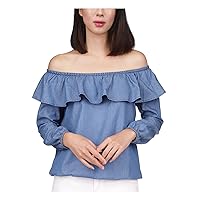 Michael Michael Kors Women’s Ruffled Off-The-Shoulder Peasant Top Light Cadet Wash Small