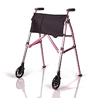 Stander EZ Fold-N-Go Walker, Lightweight Folding Rolling Walker for Adults, Seniors, and Elderly, Collapsable Travel Walker with Wheels, Ski Glides, and Pouch, Compact Standard Walker, Regal Rose