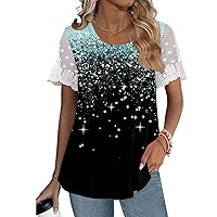 Bargain Finds Prime Clearance Today, Womens Dress Shirts Workout Tops Vintage Womens Tshirts Trendy Fashion Tops Lace Short Sleeve Business Tee Shirts Casual Blouses Summer Outfits (2-Cyan,XL)