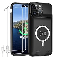 Battery Case for iPhone 15 Pro Max, Newest 12000mAh Rechargeable Portable Protective Extended Charger Case Wireless Charging Compatible with iPhone 15 Pro Max (6.7 inch) Charging Case & Carplay-Black