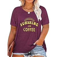 Plus Size Sunshine Coffee Shirts Womens Tshirts Graphic Tees Short Sleeve Summer Tunic Tops