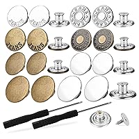 Premium 26 Sets Jeans Button Replacement, EZJIAYOU No Sew Metal Buttons for Jeans, Adjustable Instant Button, Tighten or Extend Pant Waist, Removable and Reusable, with 2 Screwdrivers and 29 Screws