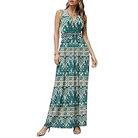 CATHY Women's Casual Sleeveless Deep V-Neck Long Dress Beach Waist Maxi Dresses with Pockets