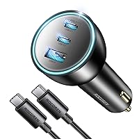 Rocoren 165W USB C Car Charge, PD3.1 140W/PD3.0 100W Type C Car Charger, QC5 Super Fast Charging Cigarette Lighter USB Charger with 240W Cable for MacBook Pro, iPhone 15, Samsung S24/S23 Ultra, iPad
