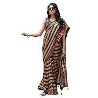 Indian Woman Cocktail Party Sequin Sari 2 Blouse striped Saree EA474