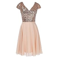 Empire Waist Formal Evening Gowns Long Knee Length Bridesmaid Dress Rose Gold Style H,Size 22W