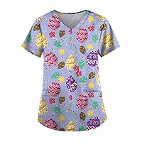 Women's Plus Size Scrub Tops Patterned Turtle Neck Short Sleeve Tshirt Athletic Flannel Shirts for Women