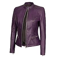 Decrum Leather Jackets For Women - Biker Leather Jacket Women | (N2) [1315873] N-185 Purple, M