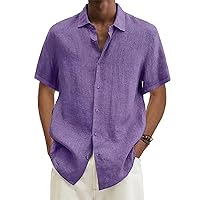 Button Down Shirt for Men Loose Fit Solid Color Short Sleeve Casual Tshirts Shirt Summer Lightweight Beach Shirt