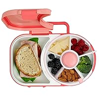 GoBe Kids Lunchbox with Detachable Snack Spinner, Bundle with Hand Strap & Sticker Sheet, Reusable Bento Style Lunch Container, 5 Small +1 Large Sandwich Compartment, BPA & PVC Free, coral pink