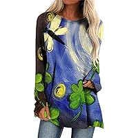 Womens Tops St. Patrick's Day Graphic Green Top Crewneck Long Sleeve Tee Plus Size Western Sweatshirts for Women