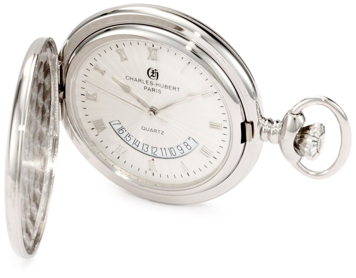 Charles-Hubert, Paris 3900-W Classic Collection Polished Finish Hunter Case Quartz Pocket Watch