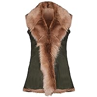 Ladies Olive Women's Soft Real Toscana Sheepskin Leather Gilet Waistcoat