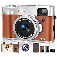 5K Digital Camera for Photography Autofocus, 48MP Vlogging Camera with Front and Rear Lens, Viewfinder, Flashlight, 16X Digital Zoom, Anti-Shake, Compact Travel Camera with 32GB SD Card, 2 Batteries