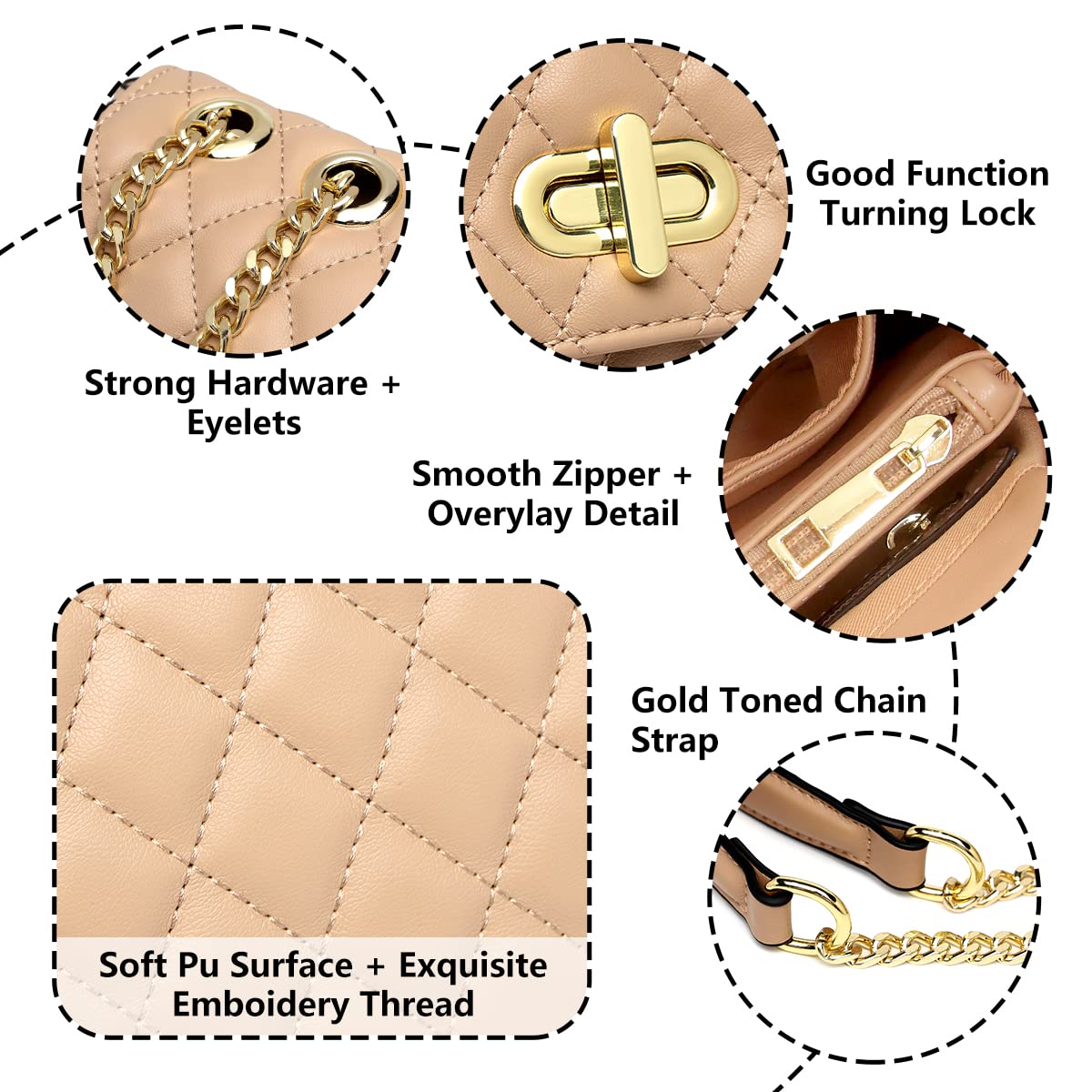 ER.Roulour Quilted Crossbody Bags for Women, Trendy Roomy Shoulder Handbags with Flap Gold Hardware Chain Purses Shoulder Bag