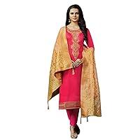 ladyline Partywear Cotton Salwar Kameez Embroidered Dress with Brocade Silk Dupatta