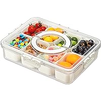 Snackle Box Container with Lid and Handle - 8 Compartments Divided Serving Tray, Portable Snack Organizer, Clear Travel Charcuterie Container for Candy, Fruits, Veggie and Snacks