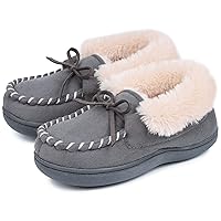 MERRIMAC Girls Dinghy Memory Foam Moccasin Slippers with Fuzzy and Warm Sherpa Lining