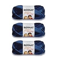 Bernat Softee Chunky Denim Ombre Yarn - 3 Pack of 80g/2.8oz - Acrylic - 6 Super Bulky - 77 Yards - Knitting/Crochet