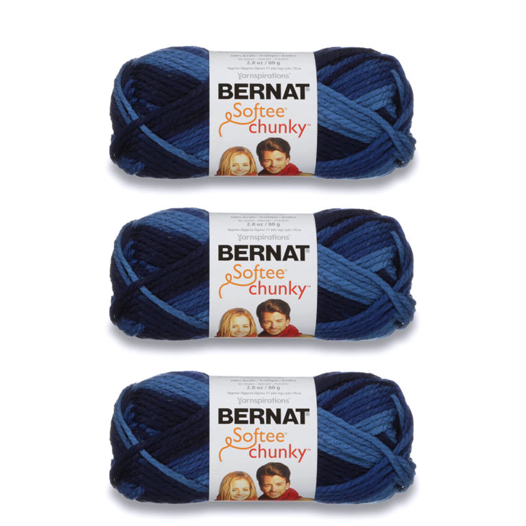 Bernat Softee Chunky Denim Ombre Yarn - 3 Pack of 80g/2.8oz - Acrylic - 6 Super Bulky - 77 Yards - Knitting/Crochet