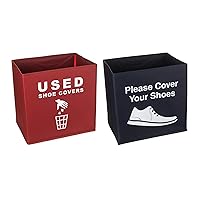 2 Pack Shoe Cover Boxes for Realtor, Home, Office. Blue and Red Foldable Boxes Come as a Set with Please Cover Your Shoes and Used Shoe Covers Sign for Disposable Booties