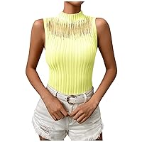 Tank Tops for Women Sexy See-Through Ribbed Tank Top High Neck Sleeveless Racerback Basic Slimfit Top Blouse