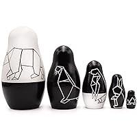 AEVVV Custom Black and White Nesting Dolls Set of 5 pcs - Origami Style - Black Decor Geometric Animals - Minimalism Room Decor - Minimalist Gifts - Russian Dolls