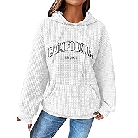 Womens Waffle Knit Hoodies Casual Long Sleeve Drawstring Pullover Tops Warm Loose Hooded Sweatshirts with Pocket