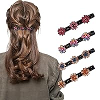 4PCS Braided Hair Clips, Sparkling Crystal Stone Braided Hair Clips, Rhinestone Hairpin Duckbill Clip with 3 Small Clips, Braided Hair Clip with Rhinestones for Women and Girls