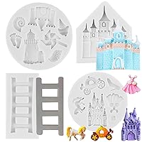 Castle Silicone Molds Cinderella Fondant Mold Fairy Tales Castle Pumpkin Carriage Princess Dress Crystal Shoes Silicone Mold For Cake Decorating Gum Paste Polymer Clay Set Of 4