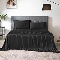 THXSILK 100% Silk Sheet Set, 7A+ Silk Sheet Set Soft Breathable, Luxury Bedding (1 Flat Sheet, 1 Fitted Sheet, 2 Pillow Shams) Queen, Black