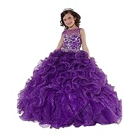 HuaMei Girls' Sheer Neck Princess Ball Gowns Beads Pageant Dresses