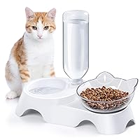 MILIFUN Double Dog Cat Bowls - Pets Water and Food Bowl Set, 15°Tilted Water and Food Bowl Set with Automatic Waterer Bottle for Small or Medium Size Dogs Cats