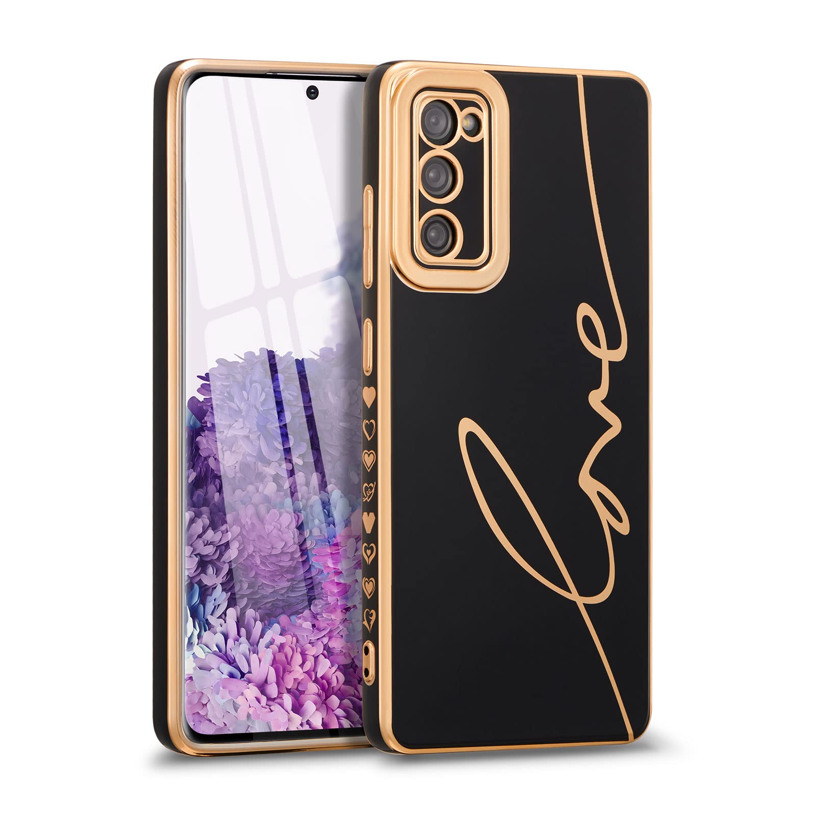 RALEAVO for Samsung Galaxy S20 FE 5G Case Luxury Plating Case Cover,Cute Love Heart Phone Case,Slim Soft TPU Shockproof Bumper Case with Full Camera Protection,Electroplated Case for Women Girls,Black