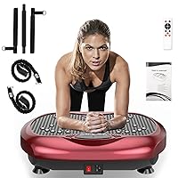 Vibration Plate Exercise Machine - Whole Body Workout Vibration Platform Lymphatic Drainage Machine for Weight Loss Home Fitness w/Pilates Bar + Resistance Bands + Remote